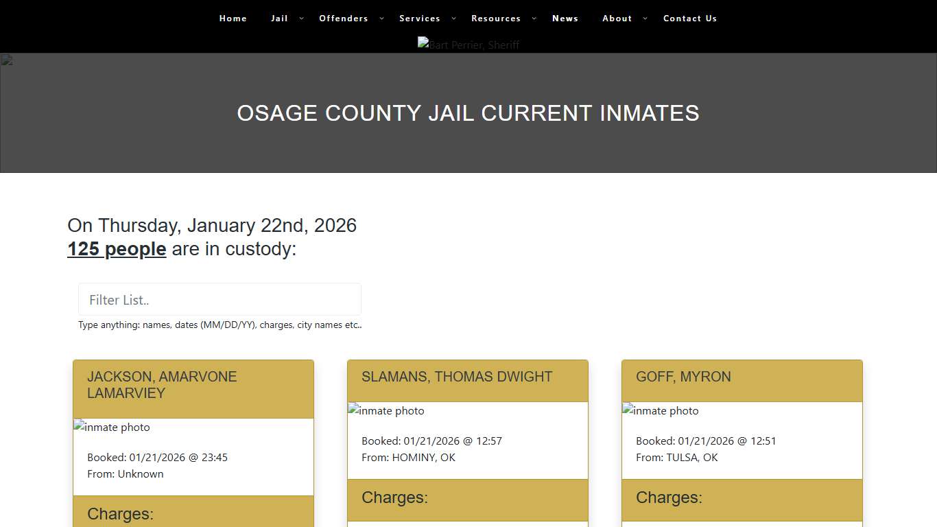 Osage County Jail Current Inmates – Osage County Sheriff's Office